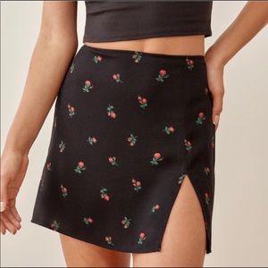 Reformation Margot Skirt, size 2, black/red floral,